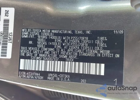 2010 Toyota Tundra Grade 4.6L V8 из США, поврежденный, VIN 5TFUM5F1XAX007937